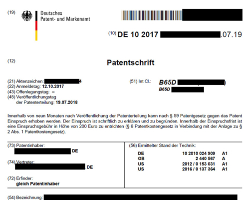 Patentschrift Beispiel